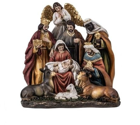 Mystery Birth Krippe Weihnachten einteilig 15 cm. Figur Drei Könige, Jesuskind, Jungfrau Maria, Heiliger Josef, Maultierochse. Unisex. Dicke (mm): 150. Länge (mm): 150. Breite (mm): 80.