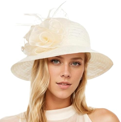 Frauen Blumen Eimer Hüte | Cloche Hut verstellbares Weitkrempel Cloche Hüte für Frauen Süßes Spitzenblumenschaufel Hut Netter Bowler Sun Hut Elegante Damenhut für Hochzeit, Tee und Party