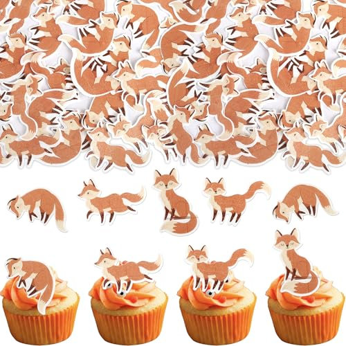 56 Stück Essbare Füchse Tortendeko Foxes Geburtstag Cupcake Toppers Wildes Tier Kuchen Deko Füchse Cupcake Dekorationen für Baby-Dusche Kinder Geburtstag Party Kuchen Dekorationen