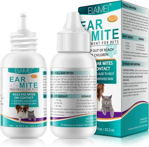 APCKFLEE Ear Mite Treatment For Dogs, Ear Infection Treatment for Dogs Cats, Dog Ear Drops for Yeast Infection Itching and Odours, Ear Care For Puppy Cats And Dogs