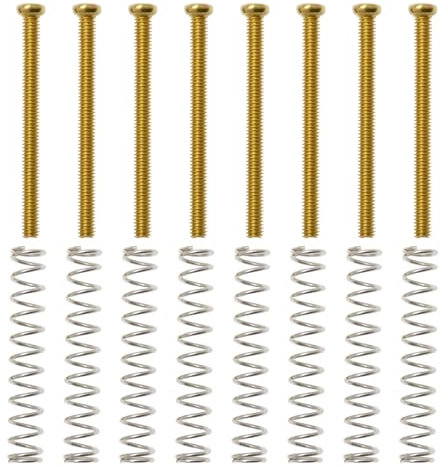 Create idea 8 Sätze Befestigungsschrauben für Humbucker-Tonabnehmer M2,5 X P0,45 Länge 31 Mm mit 28 Mm Federn zur Installation und Einstellung von Doppelspulen-Tonabnehmern Gold