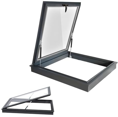 Skylight House Roof Window, Underground Lighting Well Window with Double Layer Tempered Glass, Flush Mount Roof Access Hatch Security Door, Venting Deck Viewing Window Cover for Sunroom (68cm/26.7in)