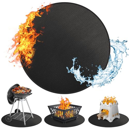 Gugxiom Tapis de brasero de 121,9 cm pour feu de camp, tapis rond sous le gril pour barbecue extérieur, tapis ignifuge, double face ignifuge pour fumeurs, Kamado, terrasse, herbe, sol