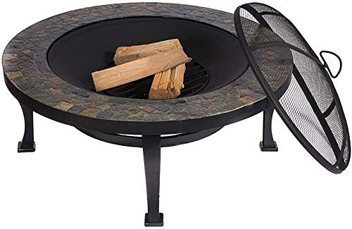 ZJFHEYUO Feuerstelle mit Öko-Stein-Finish, runder Rahmen, langlebiger und rostfreier Grillofen für Garten und Terrasse