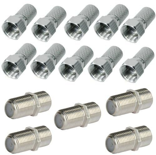 10x F-Stecker 4mm + 5x F-Verbinder Sat Kupplung Buchse/Buchse