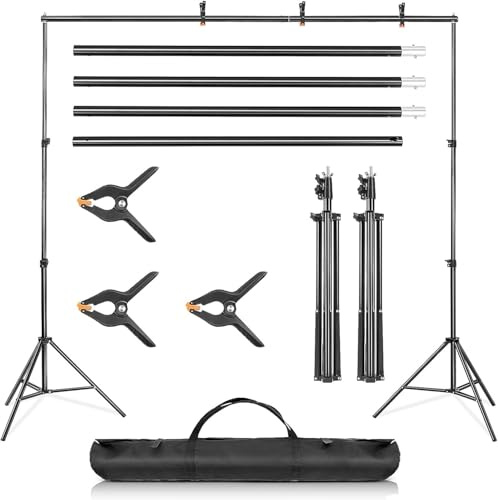 Sensch Adjustable Photography Studio Background Stand Screen Backdrop Kit 2x3m– Photo Studio Background Support Frame with 3 Clamps (2x3m)