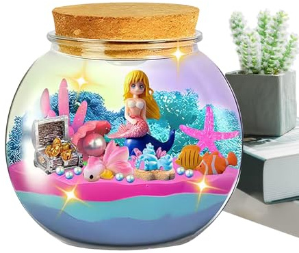 Terrarium für Meerjungfrau – Unterwelt – Glänzende Unterwelt | Leichtes Bastelset für die Nacht aus der Ferne für sie mit Meereskreaturen, kreatives Lernspielzeug für Mädchen, ein Geschenk