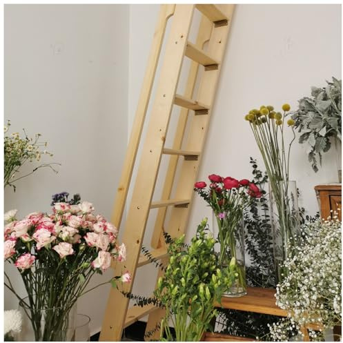 Wooden Bunk Bed Ladder, 80.7 70.7 65 63 61 59.1 Inch RV Bunkhouse Ladder with Grab Rails & Wide Steps, Camper Dormitory Bedroom ()