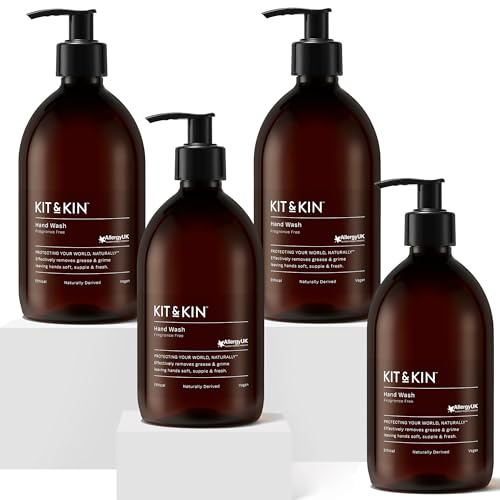 Kit & Kin Eco Hand Wash - 4 Bottles | Unscented Hand Soap | Fragrance Free for Sensitive Skin | No Harsh Chemicals | 100% Naturally Derived | Neutralises 99.9% of Harmful Bacteria | Made in UK