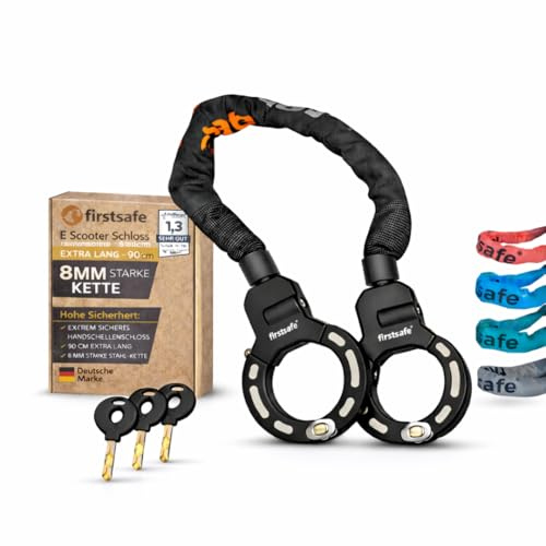 firstsafe® E Scooter Schloss & Handschellenschloss für E Roller – Hochsicherheits-Schloss für E-Scooter | Sicheres Lock mit praktischer Tasche, Wasserdicht & Kratzfest (Schwarz)
