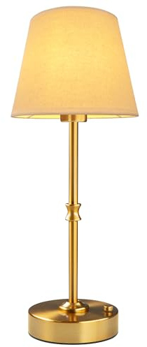 EppieBasic Rechargeable Table Lamp Cordless: Fast Charging & Long Lasting - 2700K Warm Light Vintage Gold Lamps for Living Room Bedroom - Beige Shade