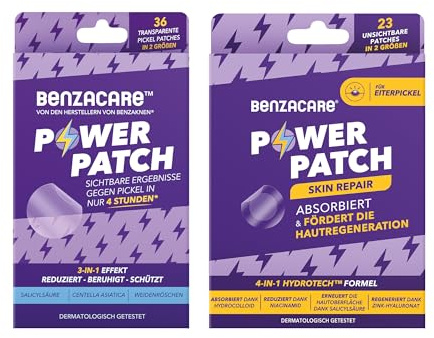 BENZACARE Anti-Pickel Power Patches (36 Stk) + Power Patch Skin Repair (23 Stk): Pickel-Pflaster gegen Pickel & Eiterpickel – reduziert Rötungen, mit Salicylsäure, unsichtbar & wasserfest