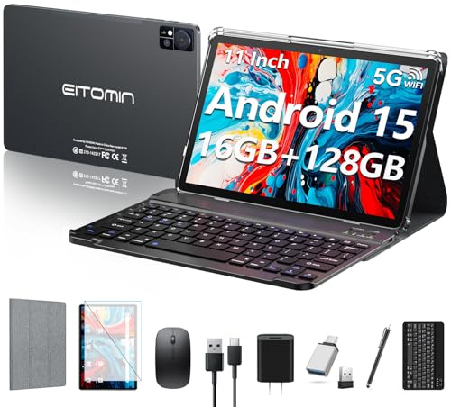 Android 15 Tablet 2026 Latest 11 inch Tablet with Keyboard,128GB ROM 16GB RAM 2TB Expand,8000mAh,Octa-Core Tablets with 5G/2.4G WiFi,Incell Big Screen,13MP+8MP Camera,Bluetooth5.0,GPS,GMS,Gery