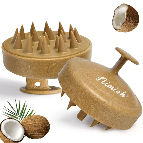 Nimiah Kopfhautmassagegerät, Haarwachstum, natürliche Kokosnussschalen-Shampoo-Bürste, Silikon-Haarschrubber für Männer und Frauen, Anti-Schuppen-Effekt, umweltfreundlich, Tiefenreinigung, Geschenkset