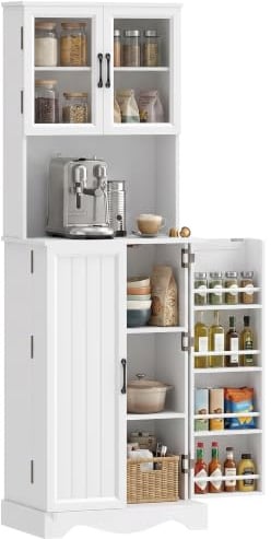 HOMCOM Aparador Alto Cocina 4 Puertas encimera 60x39.5x179.6cm Blanco