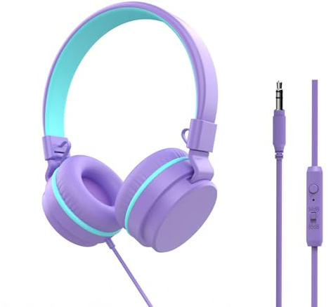 YOYOTUNE Auriculares con Cable para niños con micrófono, limitador de Volumen de 85/94 dB para niñas y niños, Cable con Cable de 3,5 mm, Auriculares Plegables para Aprendizaje y Entretenimiento