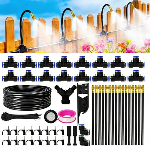 100FT Drip Irrigation System Kit, 5/16 High-Flow Garden Watering System with 16 Bendable Copper Nozzles- Automatic Drip Irrigation Kits for Plants, Greenhouse, Yard, Lawn