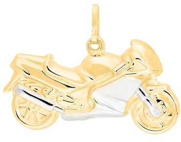 My Gold Motorrad Kettenanhänger, 585 Gelbgold & Weißgold, 14 Karat, Bicolor Two-Tone Design, 19x27mm, Oblong, Biker Thema, für Herren & Damen