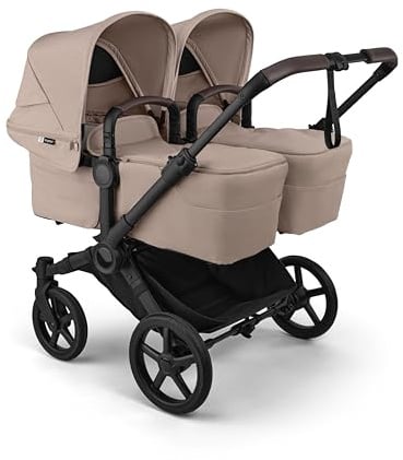 Bugaboo Donkey 6 Twin, Zwillingskinderwagen für Neugeborene & Kleinkinder, Geschwisterwagen für Zwillinge ab Geburt, mit wendbarem Sitz und Liegewanne, komfortable Lenkung, Desert Taupe Melange