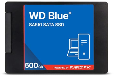 WD Blue SA510 2.5”/7mm SATA SSD 500GB (Up to 560MB/s sequential read speed, 3D NAND, Acronis True Image, SANDISK Dashboard)