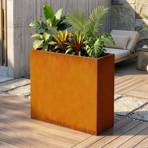 casa.pro Pflanzkübel Vaargel Blumentopf 82 x 90 x 30 cm Pflanzkasten wetterfest Pflanzentopf rechteckig Blumenkübel Outdoor Indoor Blumenkasten Cortenstahl Edelrost