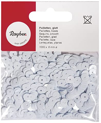 Rayher 3920002 Pailletten, glatt, 6mm ø, SB-Btl 1000Stück, weiÃŸ