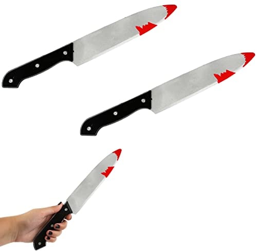 Halloween Knife Prop - Pack of 2-30cm Long Fake Bloody Knife with Black Handle - Halloween Slasher Bloody Knife Fancy Dress Prop Accessory
