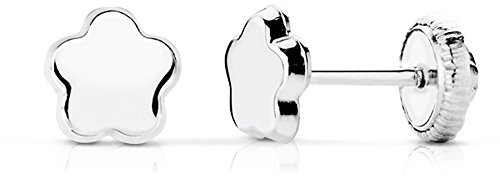 Orecchini da bambina / ragazza, motivo fiore, in oro bianco 18 ct, 5 x 5 mm, chiusura a vite