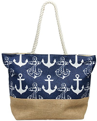 Caspar TS1034 Damen Strandtasche mit Anker Muster, Farbe:dunkelblau, Größe:One Size