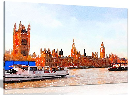 London Painting Westminster Canvas Wall Art Picture Print (24x16in)