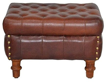 Casa Padrino Echtleder Hocker Braun 50 x 40 x H. 35 cm - Luxus Fußhocker- Leder Chesterfield Hocker