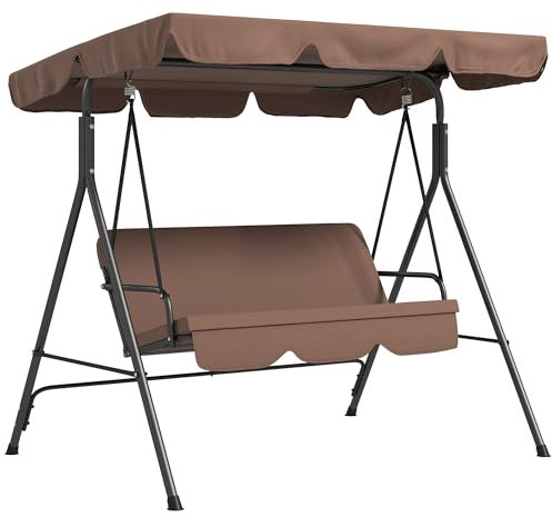 Outsunny Columpio de Jardín de 3 Plazas Balancín Exterior con Techo Ajustable y Marco de Acero para Balcón Terraza Patio Carga 240 kg 172x110x153 cm Marrón