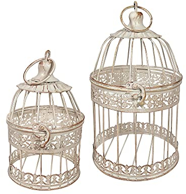 Deko Vogelkäfig Dekokäfig Set 2 Käfige Nostalgie Voliere Antik-Stil Weiß