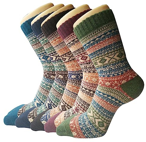 5 Paar Damen Winter Wollesocken, atmungsaktive weiche dicke Socken - bunte Farbe Premium Qualität klimaregulierende Wirkung,Einheitsgröße,A6