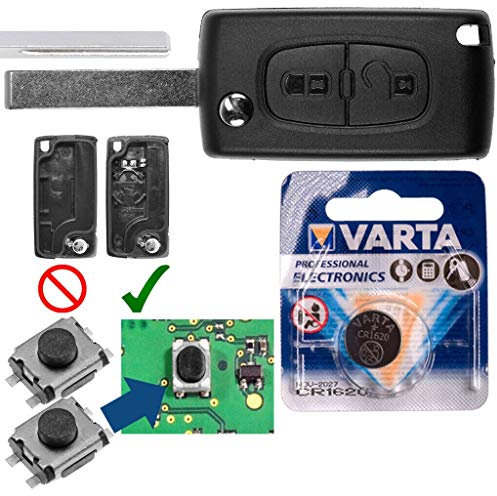 Repair Reparatur Satz Autoschlüssel Funk Fernbedienung Austausch Gehäuse mit 2 Tasten + HU83 Rohling + Batterie kompatibel mit Peugeot 207 307 308 807 5008