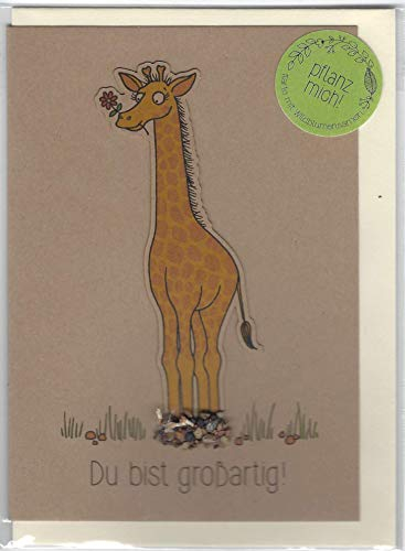 Grußkarte Du bist großartig - Saatstecker-Karte mit Giraffe und eingearbeiteten Wildblumensamen - für viele Anlässe