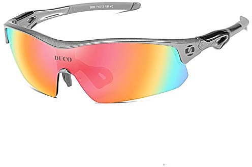DUCO Polarized Sports Sunglasses with 5 Interchangeable Lenses UV400 Protection Sports Sunglasses for Cycling Running Glasses (Classic Gunmetal)