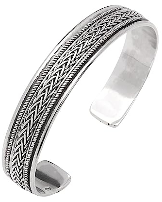 Treasure Bay Herren-Armreif aus massivem Silber, 12 mm, keltisches Zopf, 925er Sterlingsilber, verstellbare Größe, 21 cm , Silber