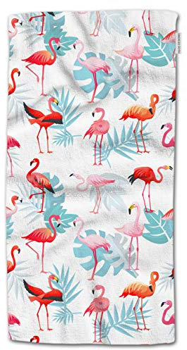 HGOD DESIGNS Flamingo-Badetücher, Baumwolle, weich, tropische rosa Flamingos und Palmblätter, 38,1 x 76,2 cm