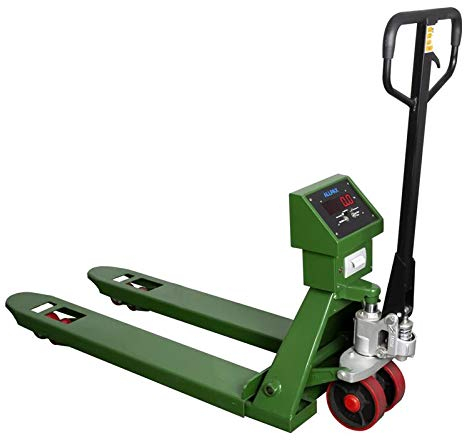 Allpax Hubwagen mit Waage und Drucker - 2000 kg Tragfähigkeit - 0,5 kg Anzeigeschritte - Fernbedienung - PU Tandem Lastrollen - Wiegehubwagen