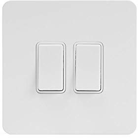 Soho Lighting White Metal Flat Plate 2 Gang Retractive Light Switch Black Insert Screwless