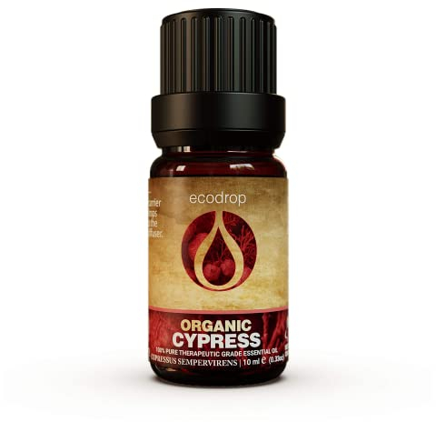 Ecodrop Pure Cypress Essential Oil - 10ml | 100% Natural Therapeutic Grade Italian Cupressus Sempervirens Oil | Organic Aromatherapy Diffuser & Massage Oil for Calm, Emotional Well-Being & Skin Health