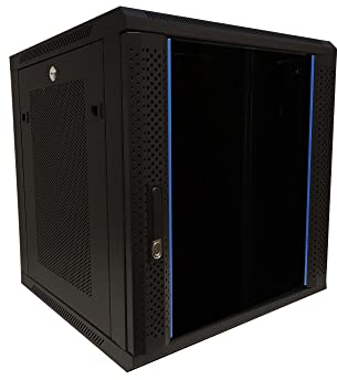 DSIT 12HE Serverschrank - 19 Zoll Wandgehäuse mit Glastür und Perforierte Seitenwände (BxTxH) 600 x 600 x 635mm - Schwarz - Traglast 60 kg