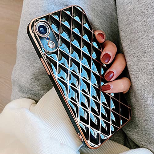 OWM iPhone XR Case Silicone [Quilted Designer Back] Shockproof Gold Edging Luxury Girls Women [Camera Lens Protective] Phone Cover Compatible for iPhone XR (Black)