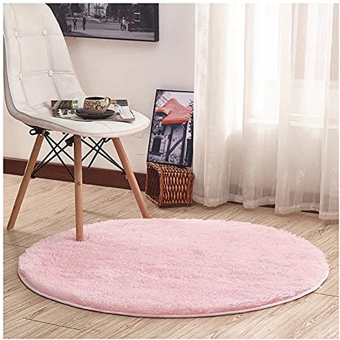 DAIHAN Tapis Rond Chambre Tapis Salon Doux Moelleux Tapis Shaggy Tapis de Sol Décoratif Tapis Shaggy Confortable Moquette Anti-Dérapage Décoratif Coussin de Canapé Coussin de Chaise,Rose,40CM