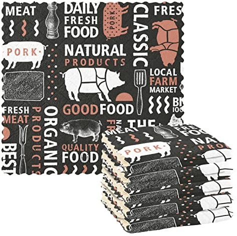 Geschirrtücher, Naturprodukte, Schweinefleisch, 27,9 x 27,9 cm, ideal zum Waschen von Geschirr, Küche, Theke und Auto, 6 Stück