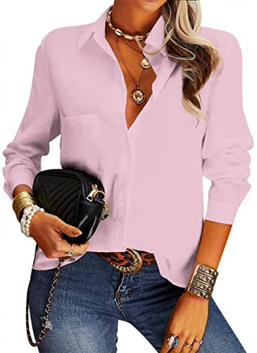 NONSAR Elegante Blusa Informal para Mujer con Cuello en V, Manga Larga y Botones, Estilo Casual y de Vestir, Corte Suelto, Color Liso
