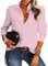NONSAR - Chemisier élégant pour Femme - Col en V - Manches Longues - Décontracté - avec Boutons - Chemise Ample à Manches Longues pour Le Travail - Couleur Unie (XL, Rose)