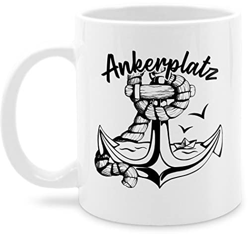 Tasse Tassen 325ml - Statement - Ankerplatz mit Anker und Papierboot - 325 ml - Weiß - kaffetassen sprüche statements maritim kaffeetasse statement-tasse frohes neues jahr motiv new year