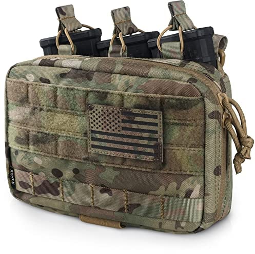 WYNEX Tactical Mag Admin Pouch, Molle Utility Tool Pouch Medical EMT Organizer with Triple Stacker Magazine Holder for M4 M16 Patch Included CP Camo